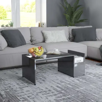 The Living Store Klubska mizica visok sijaj siva 90x45x35 cm iverna plošča - Klubska Mizica