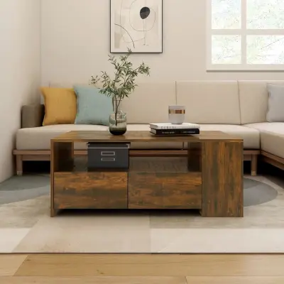 The Living Store Klubska mizica dimljeni hrast 102x55x42 cm inženirski les - Klubska Mizica