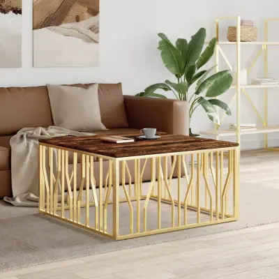 The Living Store Klubska mizica zlata nerjaveče jeklo in trden predelan les - Klubska Mizica