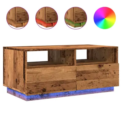 vidaXL Klubska mizica z LED lučkami starinski les 90x49x40 cm