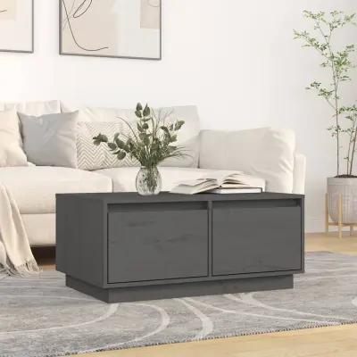 The Living Store Klubska mizica siva 80x50x35 cm trdna borovina - Klubska Mizica