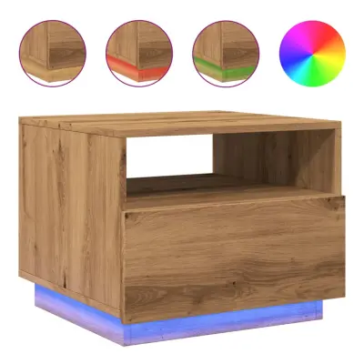 vidaXL Klubska mizica z LED lučkami artisan hrast 50x49x40 cm