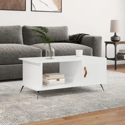 The Living Store Klubska mizica visok sijaj bela 90x50x40 cm inženirski les - Klubska Mizica
