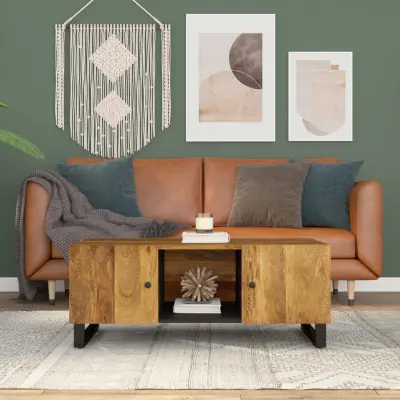 The Living Store Klubska mizica 100x54x40 cm trden mangov les in inženirski les - Klubska Mizica
