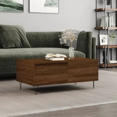 The Living Store Klubska mizica rjav hrast 90x50x36,5 cm inženirski les - Klubska Mizica