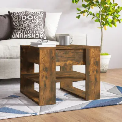The Living Store Klubska mizica dimljeni hrast 55,5x55x45 cm konstruiran les - Klubska Mizica