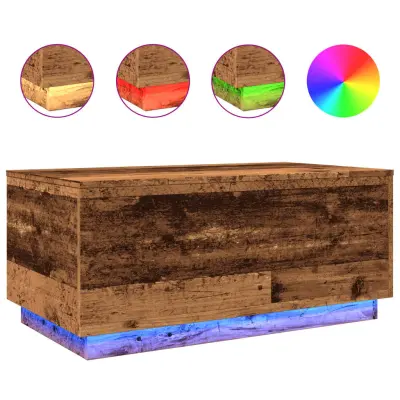 vidaXL Klubska mizica z LED lučkami starinski les 90x50x40 cm