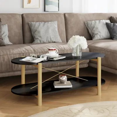 The Living Store Klubska mizica Črna 110x48x40 cm inženirski les - Klubska Mizica