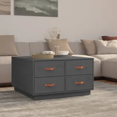 The Living Store Klubska mizica siva 80x80x45 cm trdna borovina - Klubska Mizica