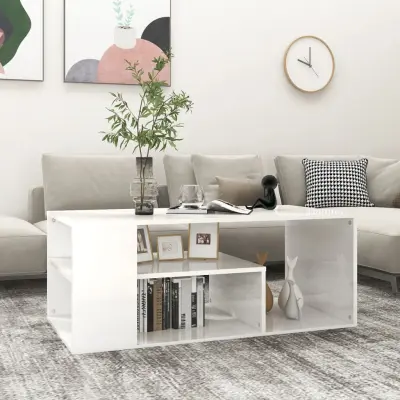 The Living Store Klubska mizica visok sijaj bela 100x50x40 cm iverna plošča - Klubska Mizica
