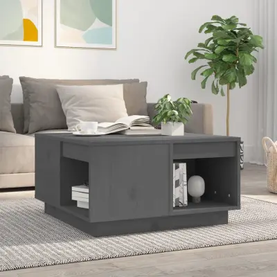 The Living Store Klubska mizica siva 60x61x32,5 cm trdna borovina - Klubska Mizica