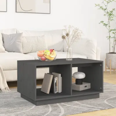 The Living Store Klubska mizica siva 80×50×40 cm trdna borovina - Klubska Mizica
