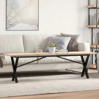 The Living Store Klubska mizica X okvir 160x40x45,5cm trdna borovina lito železo - Klubska Mizica