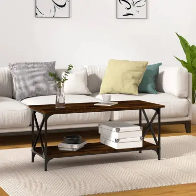 The Living Store Klubska mizica dimljen hrast 100x45x45 cm inžen. les in železo - Klubska Mizica