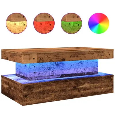 vidaXL Klubska mizica z LED lučkami starinski les 90x50x40 cm