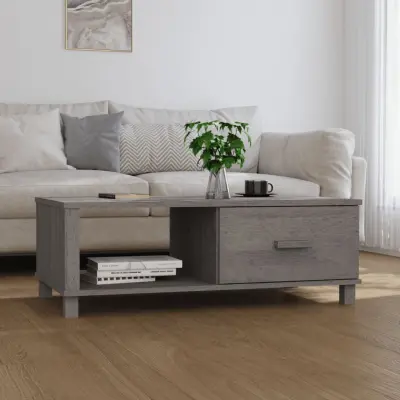 The Living Store Klubska mizica HAMAR svetlo siva 100x55x35 cm trdna borovina - Klubska Mizica