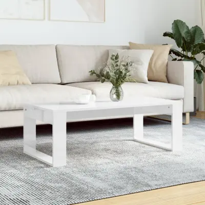 The Living Store Klubska mizica visok sijaj bela 102x50x35 cm inženirski les - Klubska Mizica