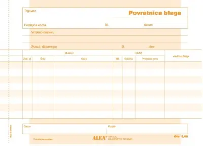 Obrazec 5,68 povratnica blaga