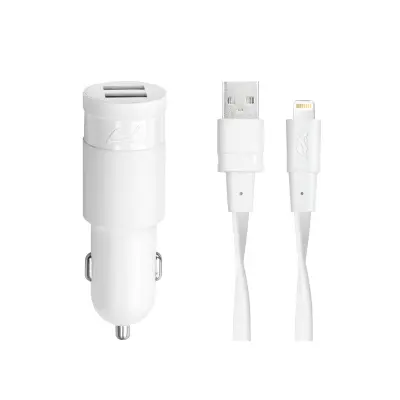 Avto polnilec RivaPower VA4225 WD2 Bele barve 3,4A / 2xUSB + MFi Lightning kabel 1,2m