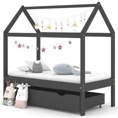 The Living Store Otroški posteljni okvir s predalom temno siva borovina 70x140cm - Otroški Posteljni Okvir