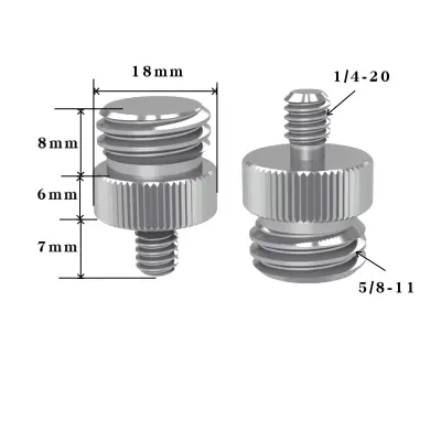 Komplet 5 adapterjev za stojalo: adapter z navojem 1/4-20 palcev na 5/8-11 palcev Silver  1/4-20