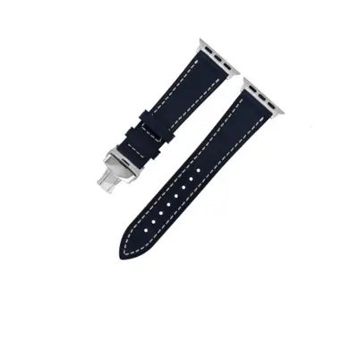 Usnjen pašček za Apple Watch s srebrno zaponko v obliki metulja Black