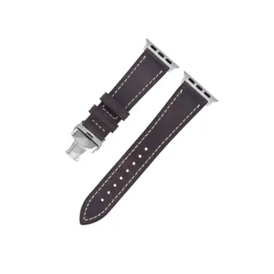 Pašček iz pravega usnja za Apple Watch s srebrno zaponko v obliki metulja - (42/44/45/49 mm) coffee
