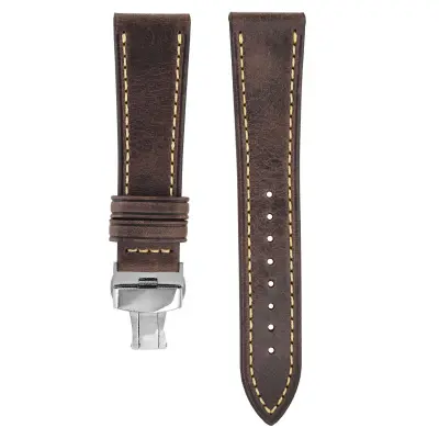 Pašček za uro iz pravega usnja z dvojno metuljasto zaponko - 20 mm coffee