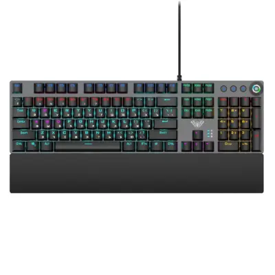 Aula F2058 KRGD mehanski ključ igralna tipkovnica USB kabel EN / RUS RGB Led siva
