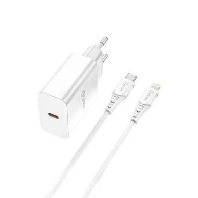 Polnilnik Qcharx Chronos 3A 20W 1 vrata tip C + tip C na Lightning kabel bela