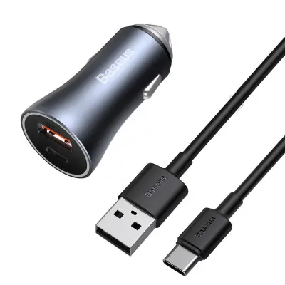 Hitri avtopolnilec 40W PD QC USB-C / USB + USB-C kabel siv