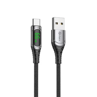 Kabel Qcharx Menorca USB v tip C 3A 66 W (1 m) mehak kabel za digitalni zaslon iz črne aluminijeve zlitine