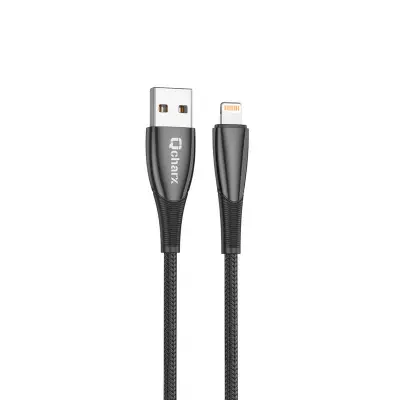 Kabel Qcharx Berlin USB v Lightning 3A (1 m) debel, mehak kabel iz črnega cinka