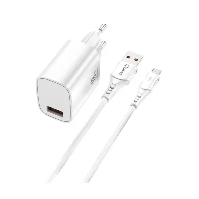Polnilnik Qcharx Artemisia 3A 18 W, 1 vrata USB + kabel USB na mikro, bel