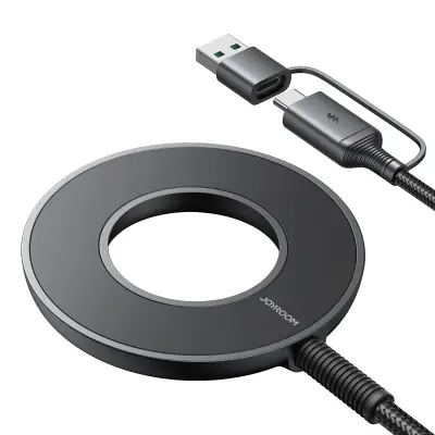 Brezžični magnetni polnilnik 15W z USB / USB-C kablom, črn