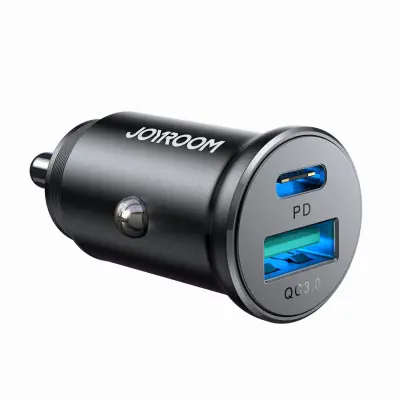 Mini avtopolnilec 30W USB-A QC3.0 USB-C PD črn