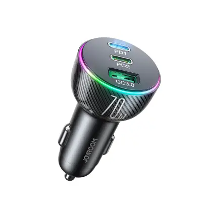 Avto polnilec za vžigalnik 3 USB vhodi in 2x USB-C 70W - črn