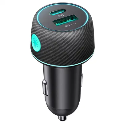 60W PD USB-C USB-A avtopolnilec, črn