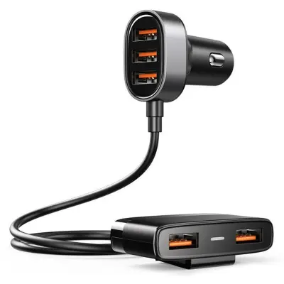 Hitri avtopolnilec 5x USB 6.2A s podaljškom, črn