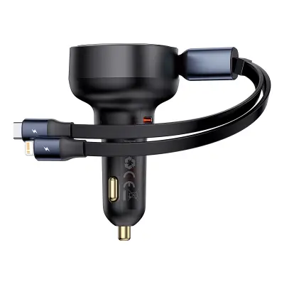 Avtopolnilec z USB-C in izvlečnim kablom USB-C za iPhone 60W, črn