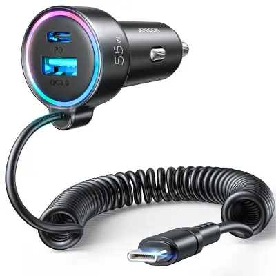 Hitri avtopolnilec 3v1 z USB-C kablom 1,5m 55W črn