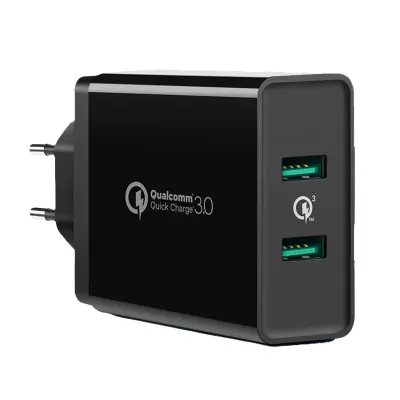 2x USB-A 36W QC3.0 polnilec za telefon - črn