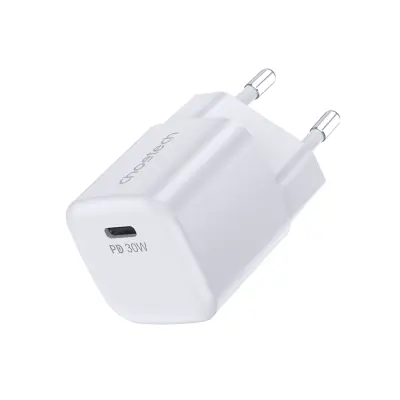 Stenski polnilnik GaN USB-C PD 30 W, bel