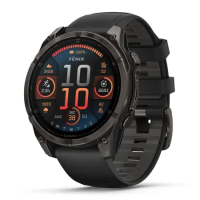 Fenix 8, 47 mm, AMOLED Sapphire, Carbon Gray DLC Titanium, Black/Pebble Gray