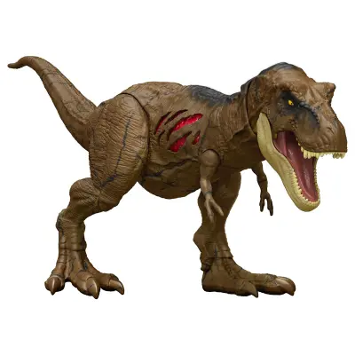 Mattel, ?lenkasti dinozaver Tyrannosaurus Rex Extreme Damage Jurski svet z zvokom, Ve?barvno