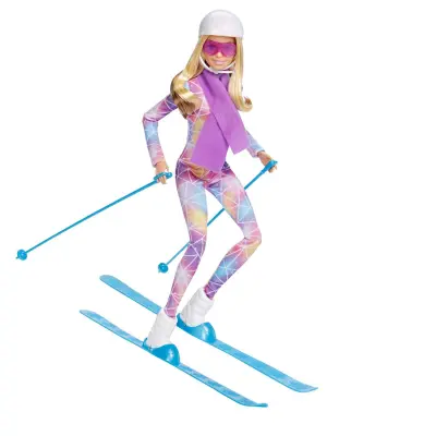 Mattel, Barbie zimski športi smu?arka, blond lutka z dodatki, Ve?barvno