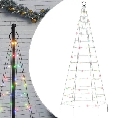 vidaXL LED božično drevo na drogu za zastavo 200 LED barvita 180 cm