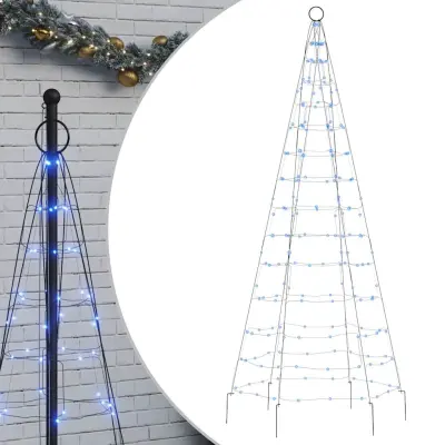 vidaXL LED božično drevo na drogu za zastavo 200 LED modra 180 cm