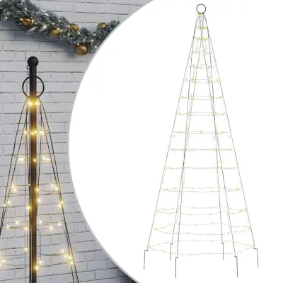 vidaXL LED božično drevo na drogu za zastavo 200 LED toplo bela 180 cm