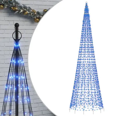 vidaXL LED božično drevo na drogu za zastavo 1534 LED modra 500 cm